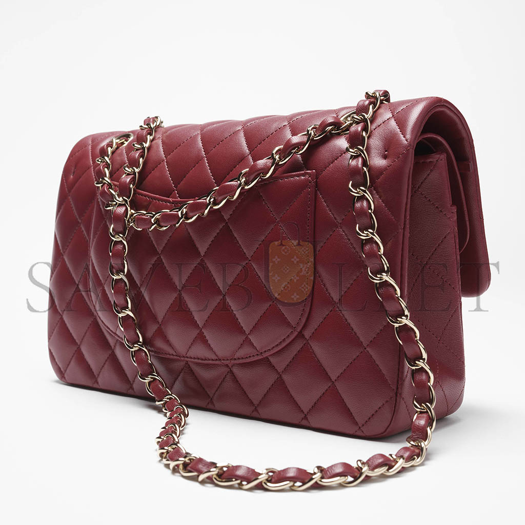 CHANEL CLASSIC 11.12 HANDBAG LAMBSKIN & GOLD-TONE METAL BURGUNDY A01112 (25.5*15.5*6.5cm)